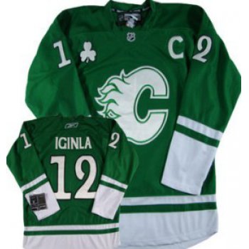 Calgary Flames #12 Jarome Iginla St. Patrick's Day Green Jersey