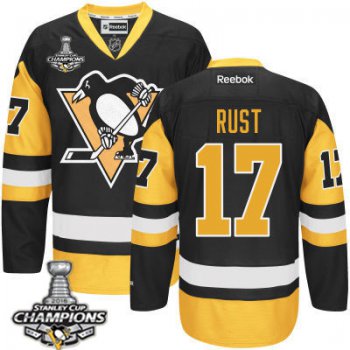 Men's Pittsburgh Penguins #17 Bryan Rust Black Third Jersey 2017 Stanley Cup Champions Patch