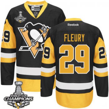 Men's Pittsburgh Penguins #29 Marc-Andre Fleury Black Third Jersey 2017 Stanley Cup Champions Patch