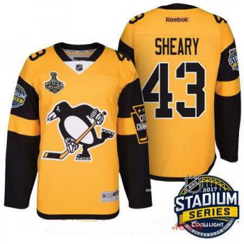 Men's Pittsburgh Penguins #43 Conor Sheary Yellow Stadium Series 2017 Stanley Cup Finals Patch Stitched NHL Reebok Hockey Jersey