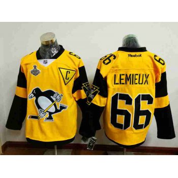 Men's Pittsburgh Penguins #66 Mario Lemieux Yellow Stadium Series 2017 Stanley Cup Finals Patch Stitched NHL Reebok Hockey Jersey