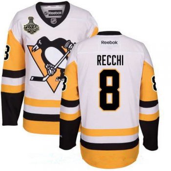 Men's Pittsburgh Penguins #8 Mark Recchi White Third 2017 Stanley Cup Finals Patch Stitched NHL Reebok Hockey Jersey