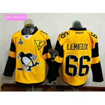 Women's Pittsburgh Penguins #66 Mario Lemieux Yellow Stadium Series 2017 Stanley Cup Finals Patch Stitched NHL Reebok Hockey Jersey