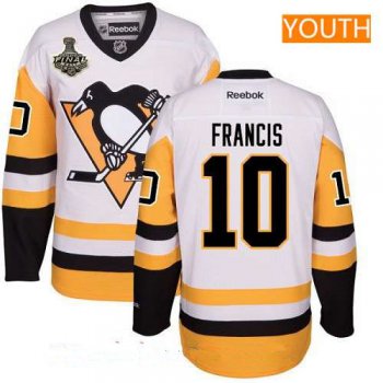 Youth Pittsburgh Penguins #10 Ron Francis White Third 2017 Stanley Cup Finals Patch Stitched NHL Reebok Hockey Jersey