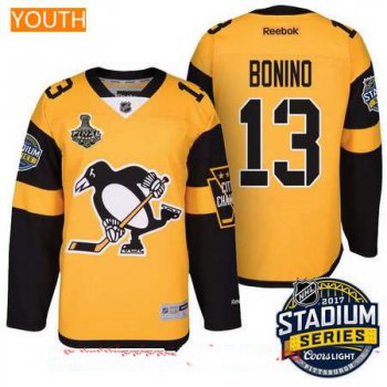 Youth Pittsburgh Penguins #13 Nick BoninoYellow Stadium Series 2017 Stanley Cup Finals Patch Stitched NHL Reebok Hockey Jersey