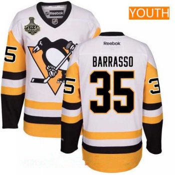 Youth Pittsburgh Penguins #35 Tom Barrasso White Third 2017 Stanley Cup Finals Patch Stitched NHL Reebok Hockey Jersey