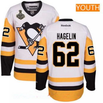 Youth Pittsburgh Penguins #62 Carl Hagelin White Third 2017 Stanley Cup Finals Patch Stitched NHL Reebok Hockey Jersey