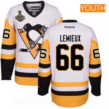 Youth Pittsburgh Penguins #66 Mario Lemieux White Third 2017 Stanley Cup Finals Patch Stitched NHL Reebok Hockey Jersey