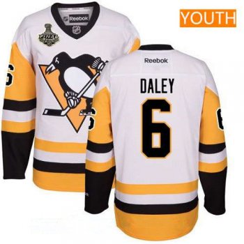 Youth Pittsburgh Penguins #6 Trevor Daley White Third 2017 Stanley Cup Finals Patch Stitched NHL Reebok Hockey Jersey