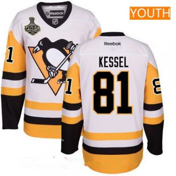 Youth Pittsburgh Penguins #81 Phil Kessel White Third 2017 Stanley Cup Finals Patch Stitched NHL Reebok Hockey Jersey