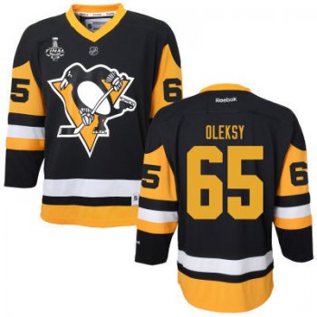 Women's Pittsburgh Penguins #65 Steve Oleksy Black With Yellow 2017 Stanley Cup NHL Finals Patch Jersey