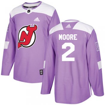 Adidas Devils #2 John Moore Purple Authentic Fights Cancer Stitched NHL Jersey