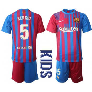 Youth 2021-2022 Club Barcelona home red 5 Nike Soccer Jerseys