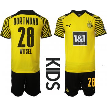 Youth 2021-2022 Club Borussia Dortmund home yellow 28 Soccer Jersey