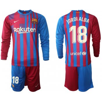 Men 2021-2022 Club Barcelona home red blue Long Sleeve 18 Nike Soccer Jersey