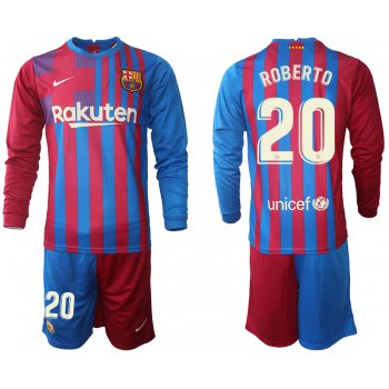 Men 2021-2022 Club Barcelona home red blue Long Sleeve 20 Nike Soccer Jersey