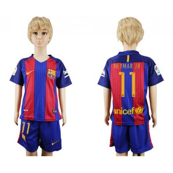 2016-17 Barcelona #11 NEYMAR JR Home Soccer Youth Red and Blue Shirt Kit