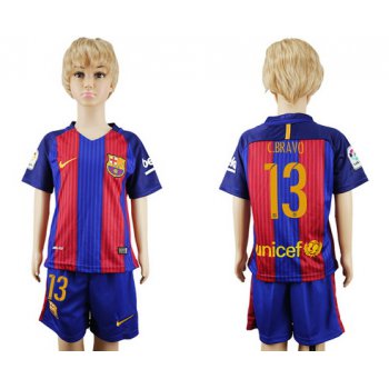 2016-17 Barcelona #13 C. BRAVO Home Soccer Youth Red and Blue Shirt Kit