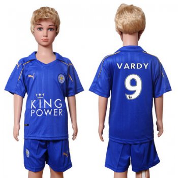 2016-17 Leicester City #9 VARDY Home Soccer Youth Blue Shirt Kit