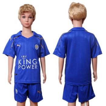 2016-17 Leicester City Blank or Custom Home Soccer Youth Blue Shirt Kit
