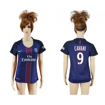 2016-17 Paris Saint-Germain #9 CAVANI Home Soccer Women's Navy Blue AAA+ Shirt