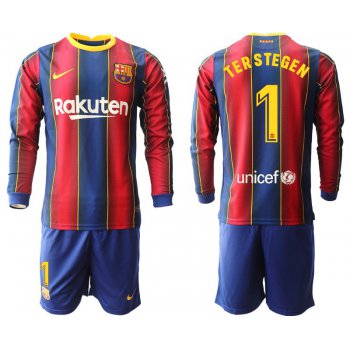 Men 2020-2021 club Barcelona home long sleeve 1 red Soccer Jerseys