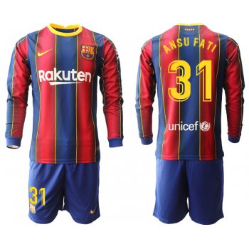 Men 2020-2021 club Barcelona home long sleeve 31 red Soccer Jerseys