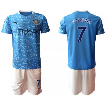 Men 2020-2021 club Manchester City home 7 blue Soccer Jerseys