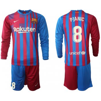 Men 2021-2022 Club Barcelona home red blue Long Sleeve 8 Nike Soccer Jersey