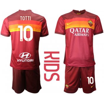 Youth 2020-2021 club AS Roma home 10 red Soccer Jerseys