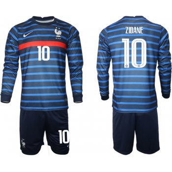 Men 2021 European Cup France home blue Long sleeve 10 Soccer Jersey1