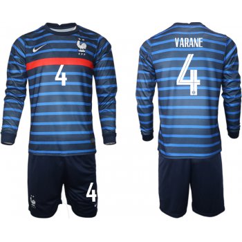 Men 2021 European Cup France home blue Long sleeve 4 Soccer Jersey