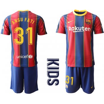 Youth 2020-2021 club Barcelona home 31 red Soccer Jerseys