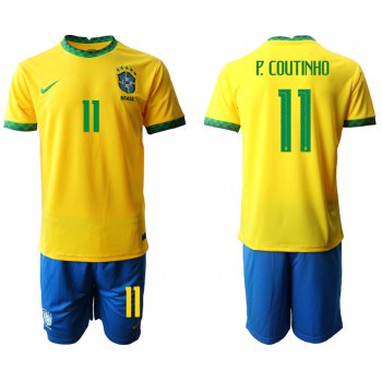 Men 2020-2021 Season National team Brazil home yellow 11 Soccer Jersey