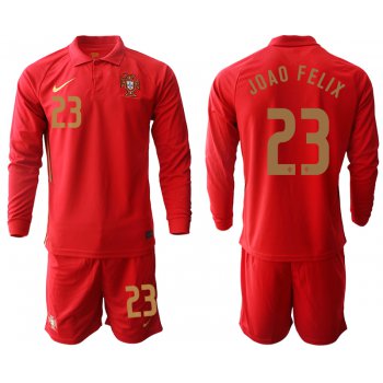 Men 2021 European Cup Portugal home red Long sleeve 23 Soccer Jersey