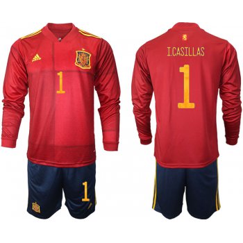Men 2021 European Cup Spain home Long sleeve 1 soccer jerseys