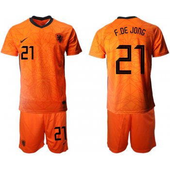 Men 2020-2021 European Cup Netherlands home orange 21 Nike Soccer Jersey