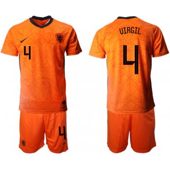 Men 2020-2021 European Cup Netherlands home orange 4 Nike Soccer Jersey