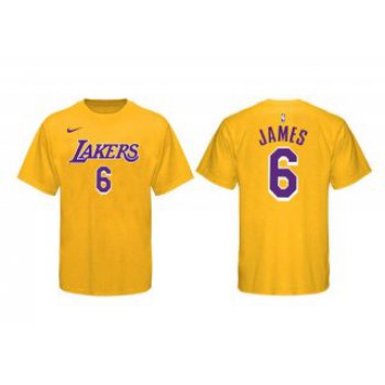 Men's Yellow Los Angeles Lakers #6 LeBron James Basketball T-Shirt