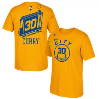 Men's Golden State Warriors 30 Stephen Curry adidas Gold Hardwood Classics Name & Number T-Shirt
