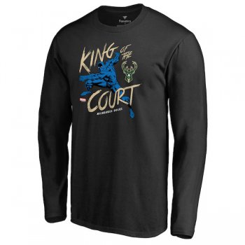 Men's Milwaukee Bucks Fanatics Branded Black Marvel Black Panther King of the Court Long Sleeve T-Shirt