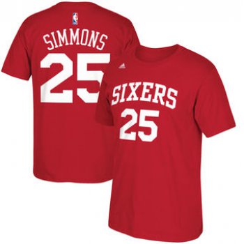 Men's Philadelphia 76ers 25 Ben Simmons adidas Red Net Number T-Shirt