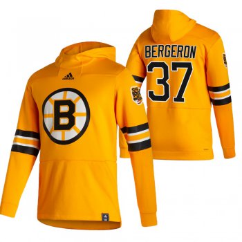 Boston Bruins #37 Patrice Bergeron Adidas Reverse Retro Pullover Hoodie Gold