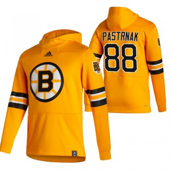 Boston Bruins #88 David Pastrnak Adidas Reverse Retro Pullover Hoodie Gold