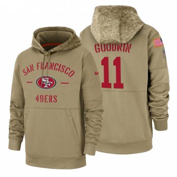 San Francisco 49ers #11 Marquise Goodwin Nike Tan 2019 Salute To Service Name & Number Sideline Therma Pullover Hoodie