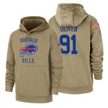 Buffalo Bills #91 Ed Oliver Nike Tan 2019 Salute To Service Name & Number Sideline Therma Pullover Hoodie