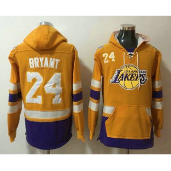 Men's Los Angeles Lakers #24 Kobe Bryant NEW Yellow Pocket Stitched NBA Pullover Hoodie