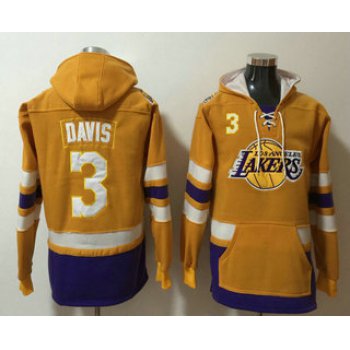 Men's Los Angeles Lakers #3 Anthony Davis NEW Yellow Pocket Stitched NBA Pullover Hoodie