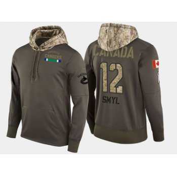 Nike Vancouver Canucks 12 Stan Smyl Retired Olive Salute To Service Pullover Hoodie