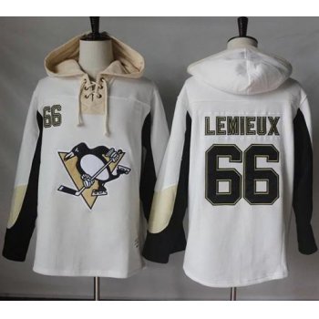 Penguins #66 Mario Lemieux White Pullover Hoodie Stitched NHL Jersey